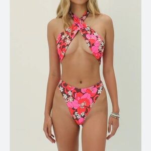 Frankie’s Bikinis Dorothy Floral Halter One Piece Swimsuit
